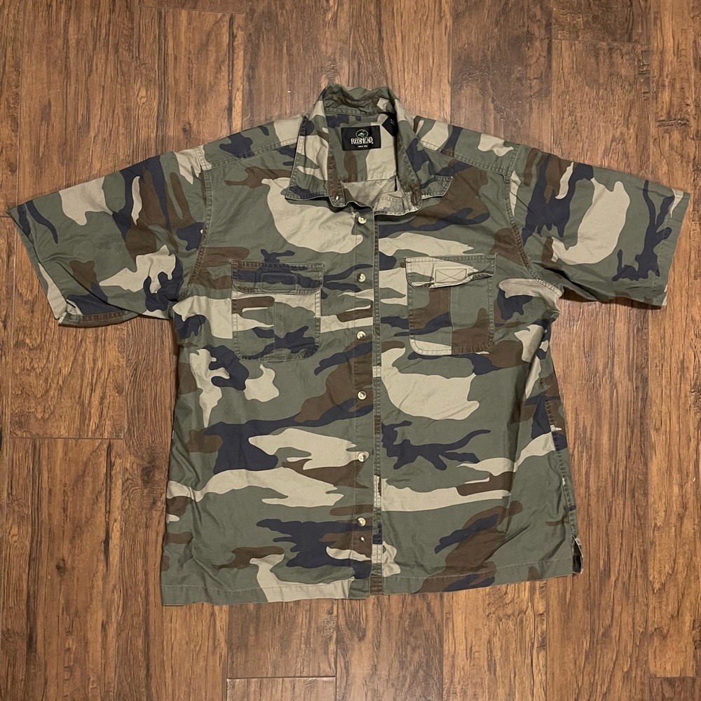 Redhead camo short sleeve casual button up shirt dress down Large hunting